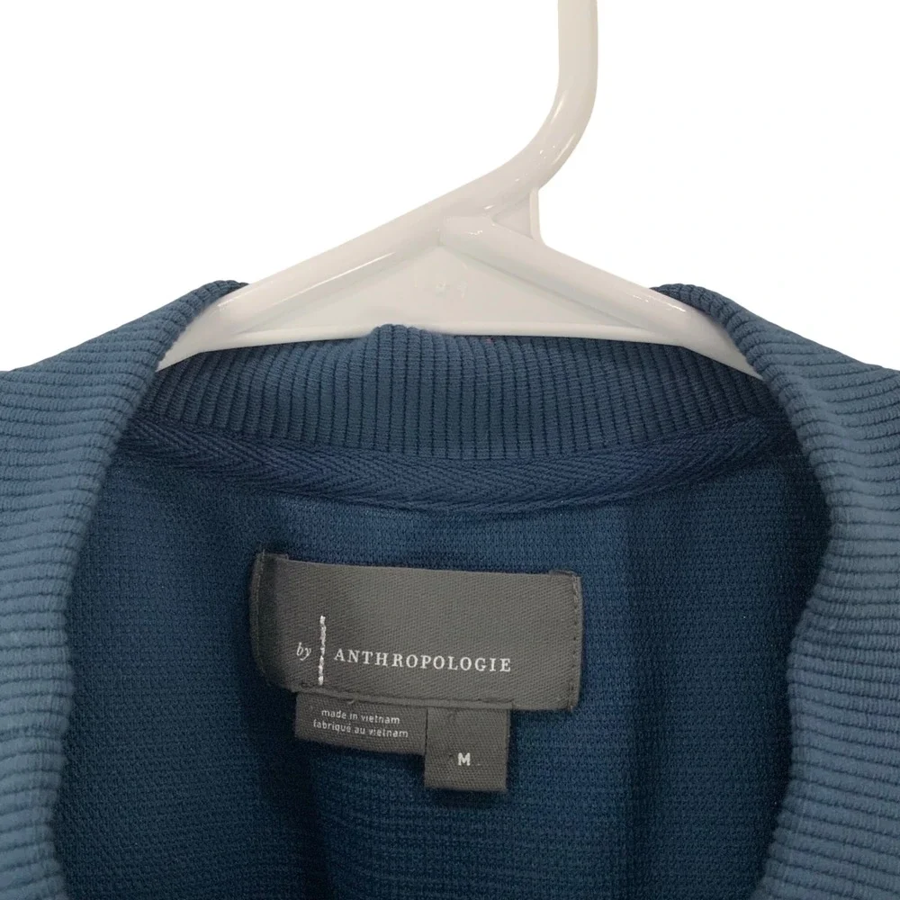 Anthropologie Mixed Media Ruffle Ribbed Striped Button Back Top Blue Medium - Picture 3 of 5